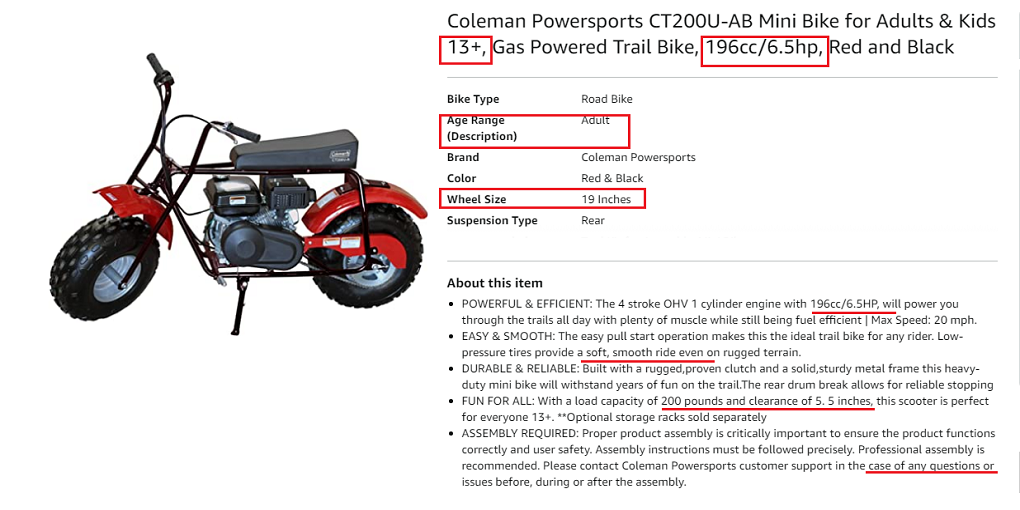 Coleman Powersports CT200U AB Mini Bike for Adults