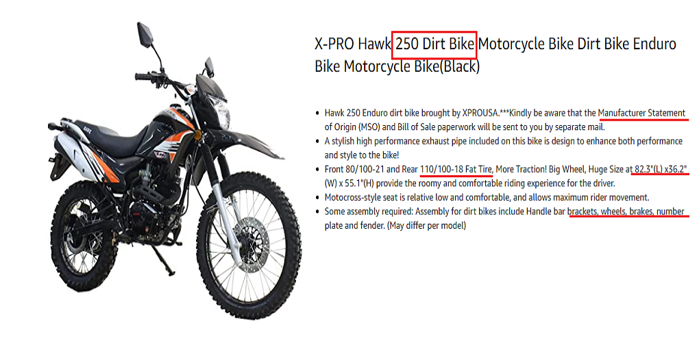 X PRO Hawk 250 Dirt Bike Motorcycle Bike Dirt Bike Enduro